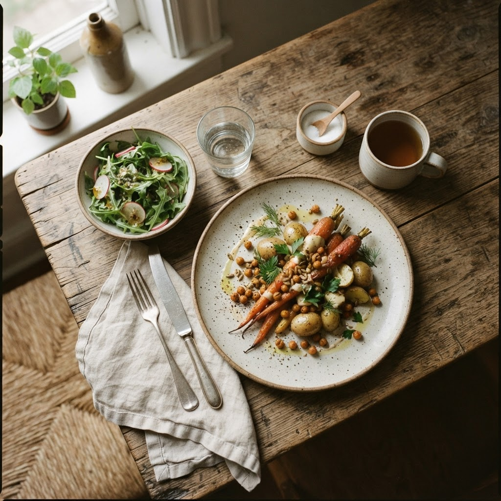 Simple meal on a wooden table